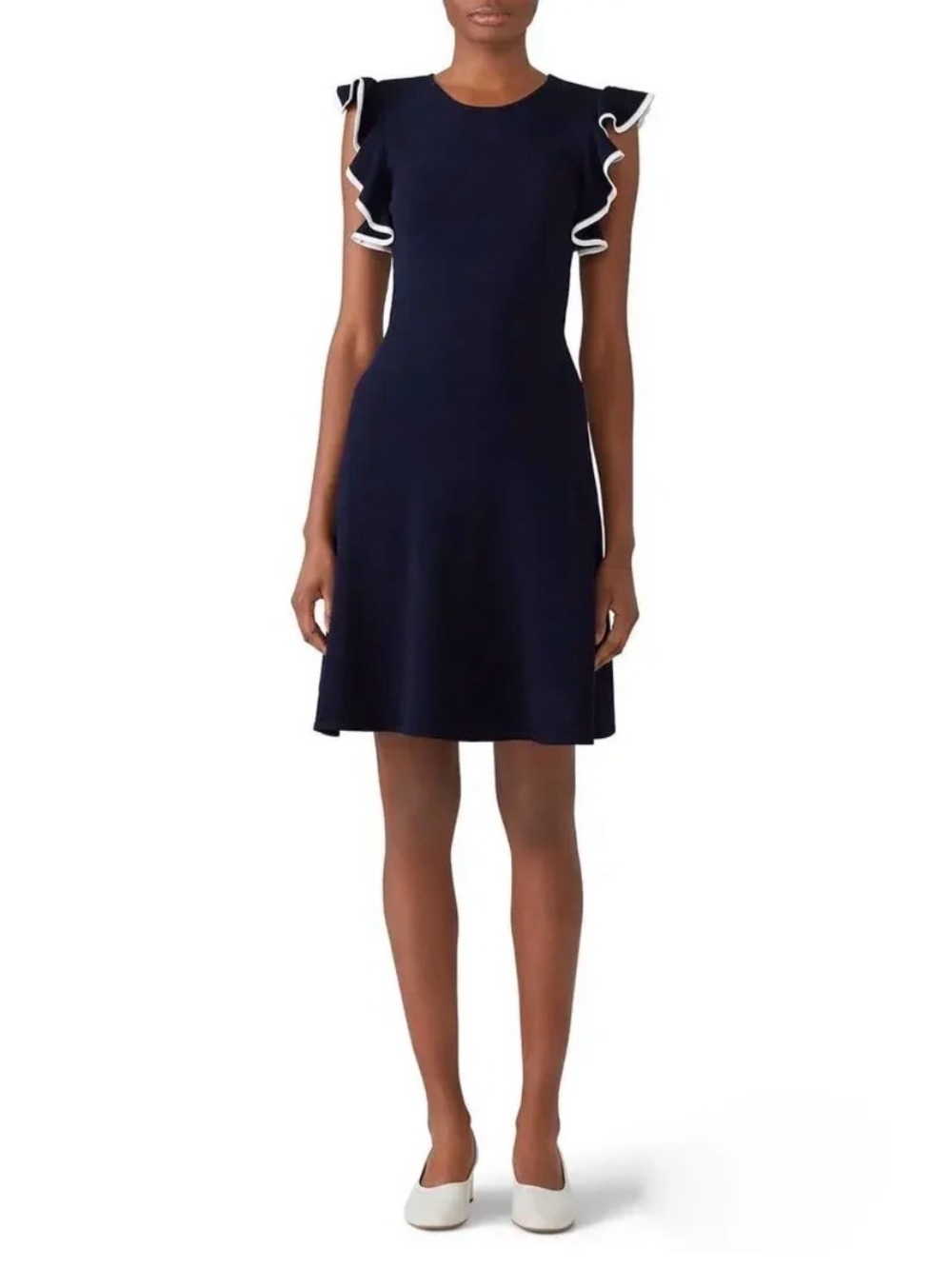 Shoshanna | Navy Dress with White-Trimmed Ruffle Sleeves, S NWT